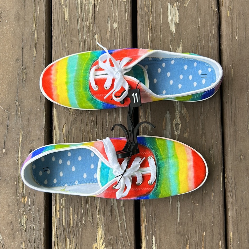 Handmade Rainbow Sneakers Women’s 11 One-of-a-Kind Hand Painted Canvas Shoes - Picture 2 of 9